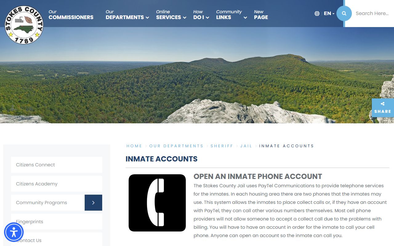 Stokes County Jail inmate accounts commissary and deposit rules