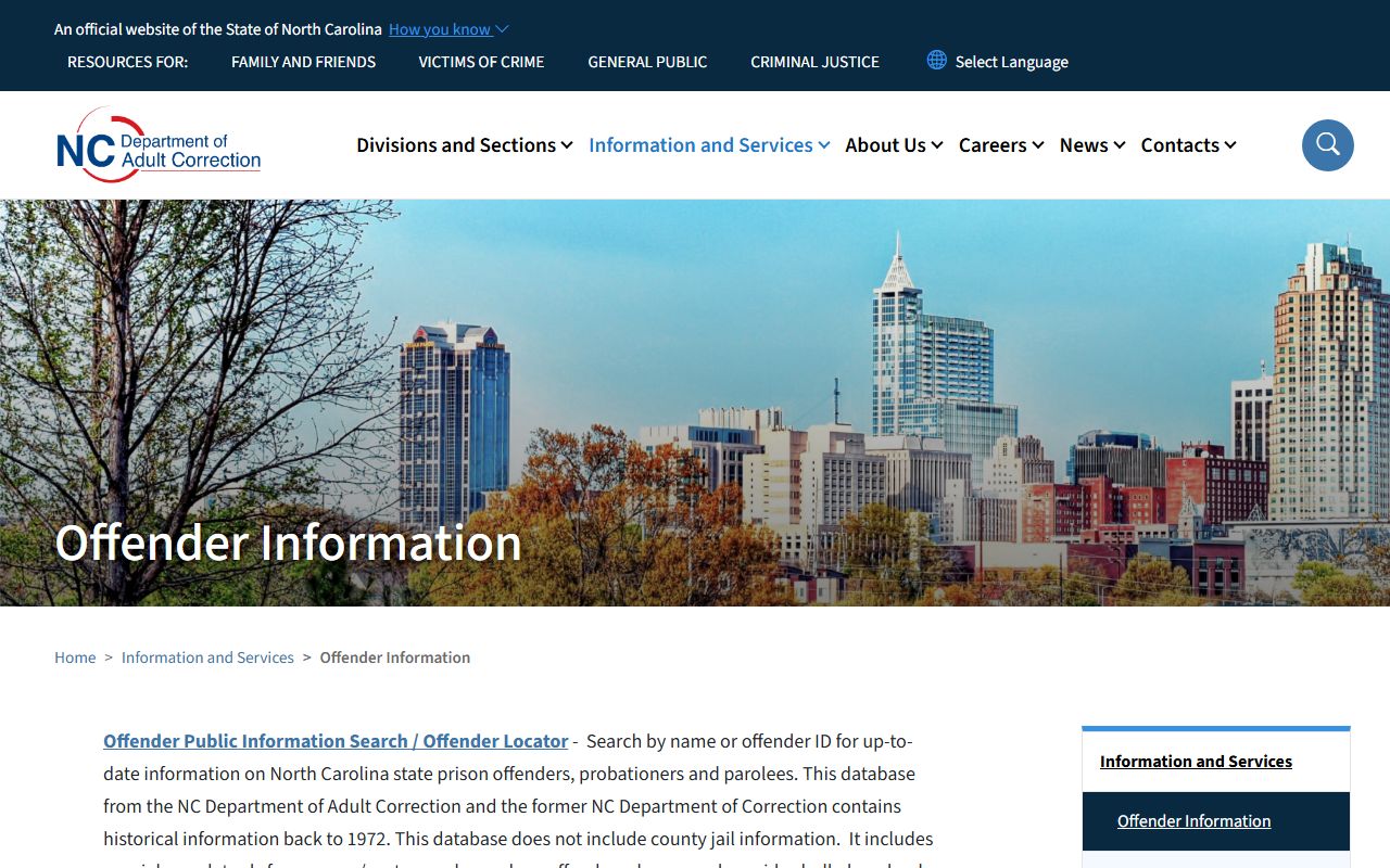 NCDAC offender search for state prison records after Stokes County jail custody